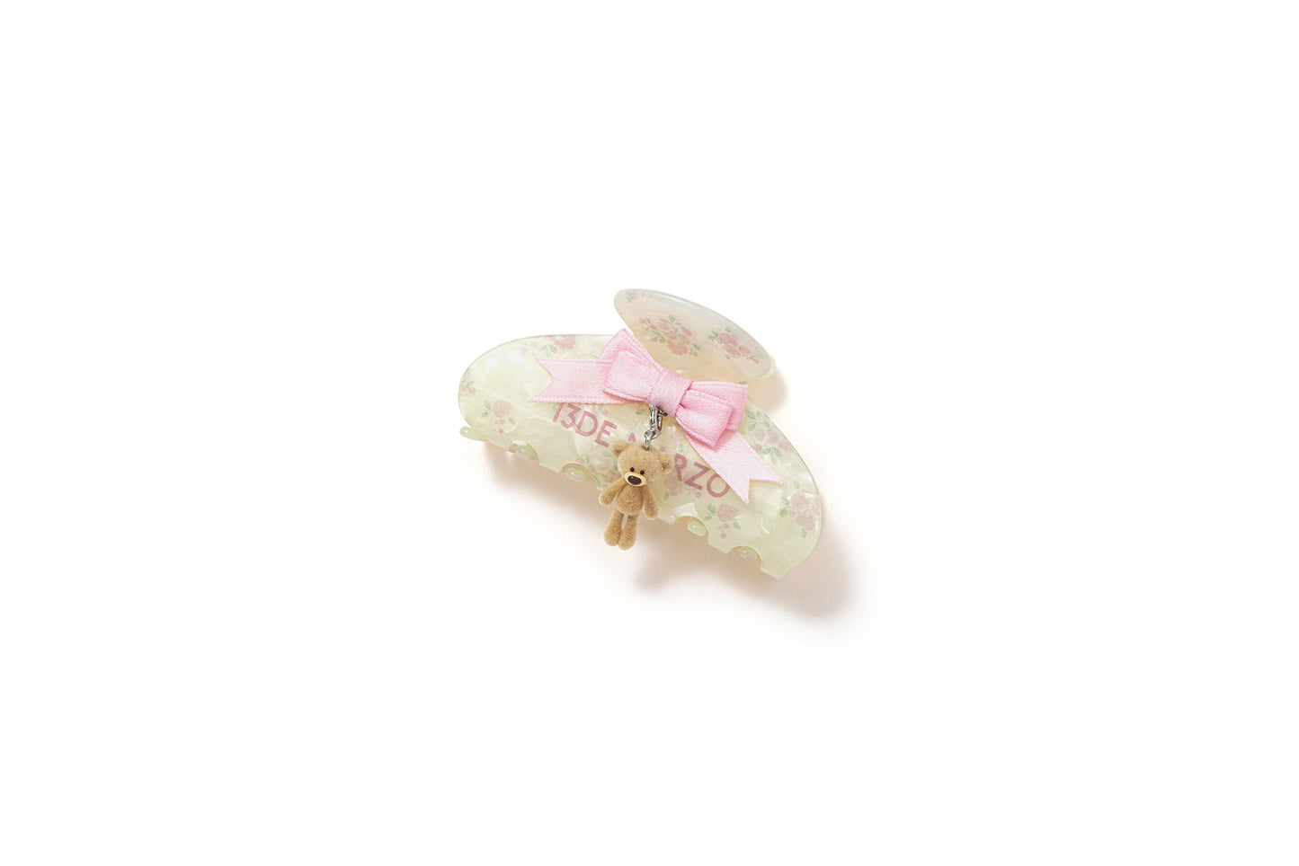 13DE MARZO Floral Bear Pendant Hair Clip Beige
