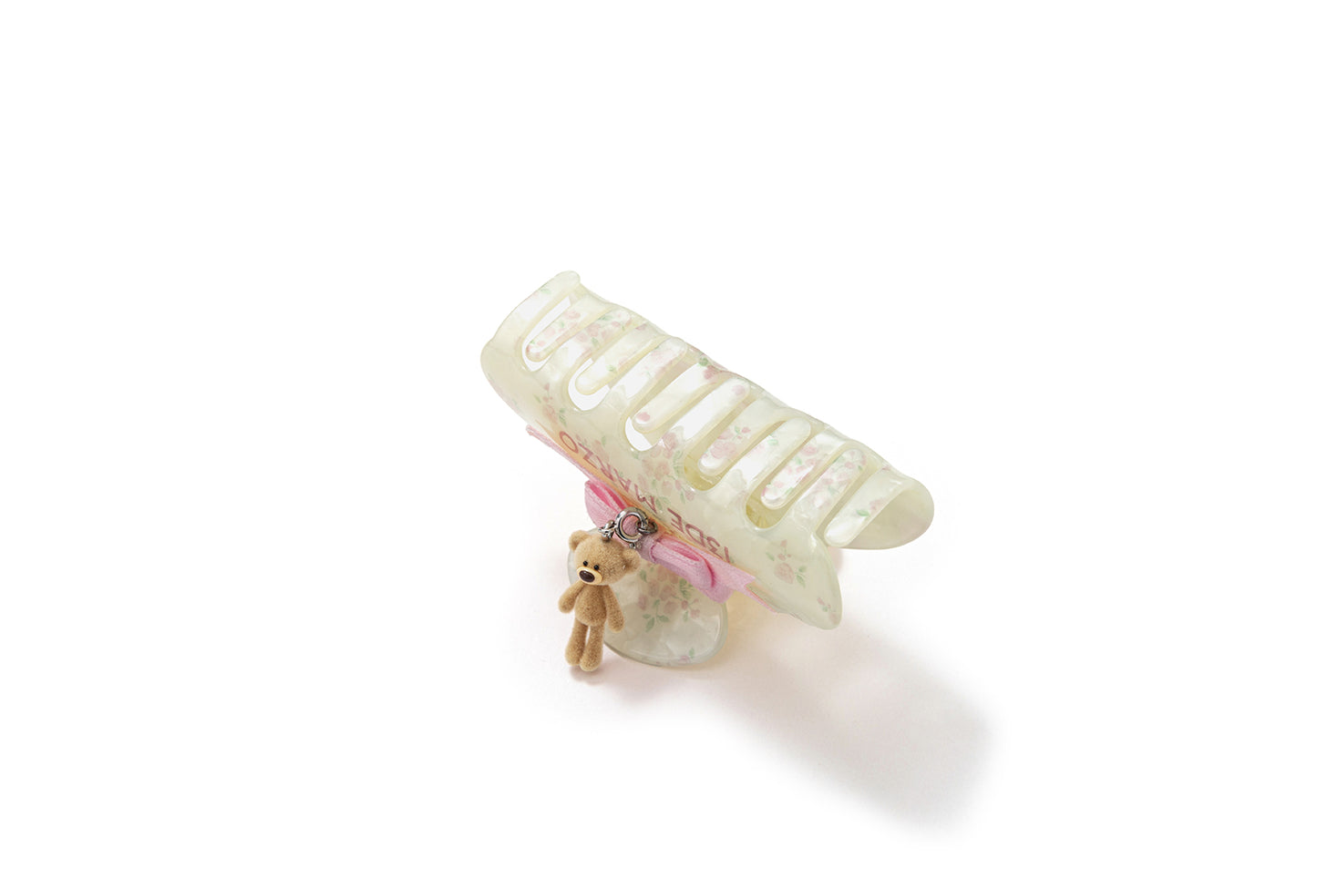 13DE MARZO Floral Bear Pendant Hair Clip Beige
