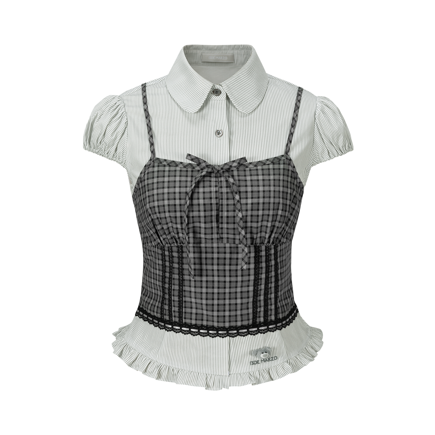 13DE MARZO Sleeveless Top with Puff Sleeve Shirt Dark Grey - 13DE MARZO