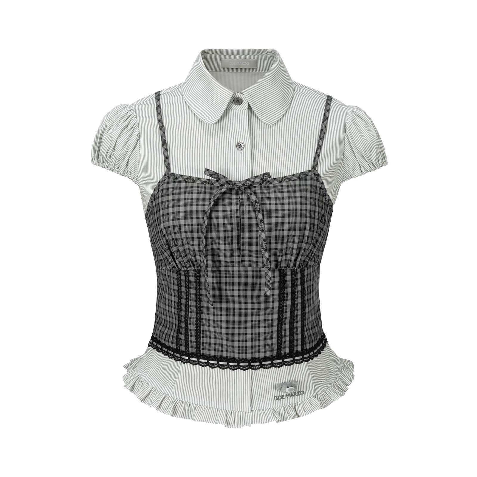 13DE MARZO Sleeveless Top with Puff Sleeve Shirt Dark Grey - 13DE MARZO