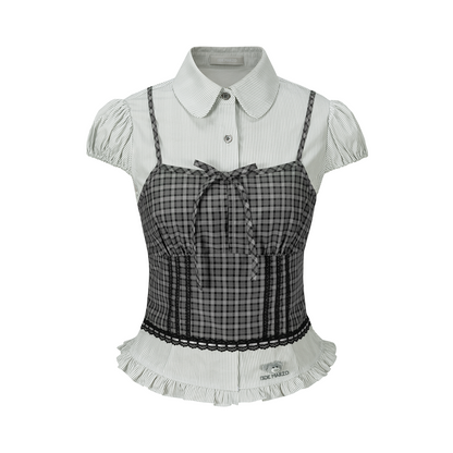13DE MARZO Sleeveless Top with Puff Sleeve Shirt Dark Grey - 13DE MARZO