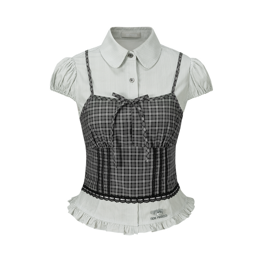 13DE MARZO Sleeveless Top with Puff Sleeve Shirt Dark Grey - 13DE MARZO