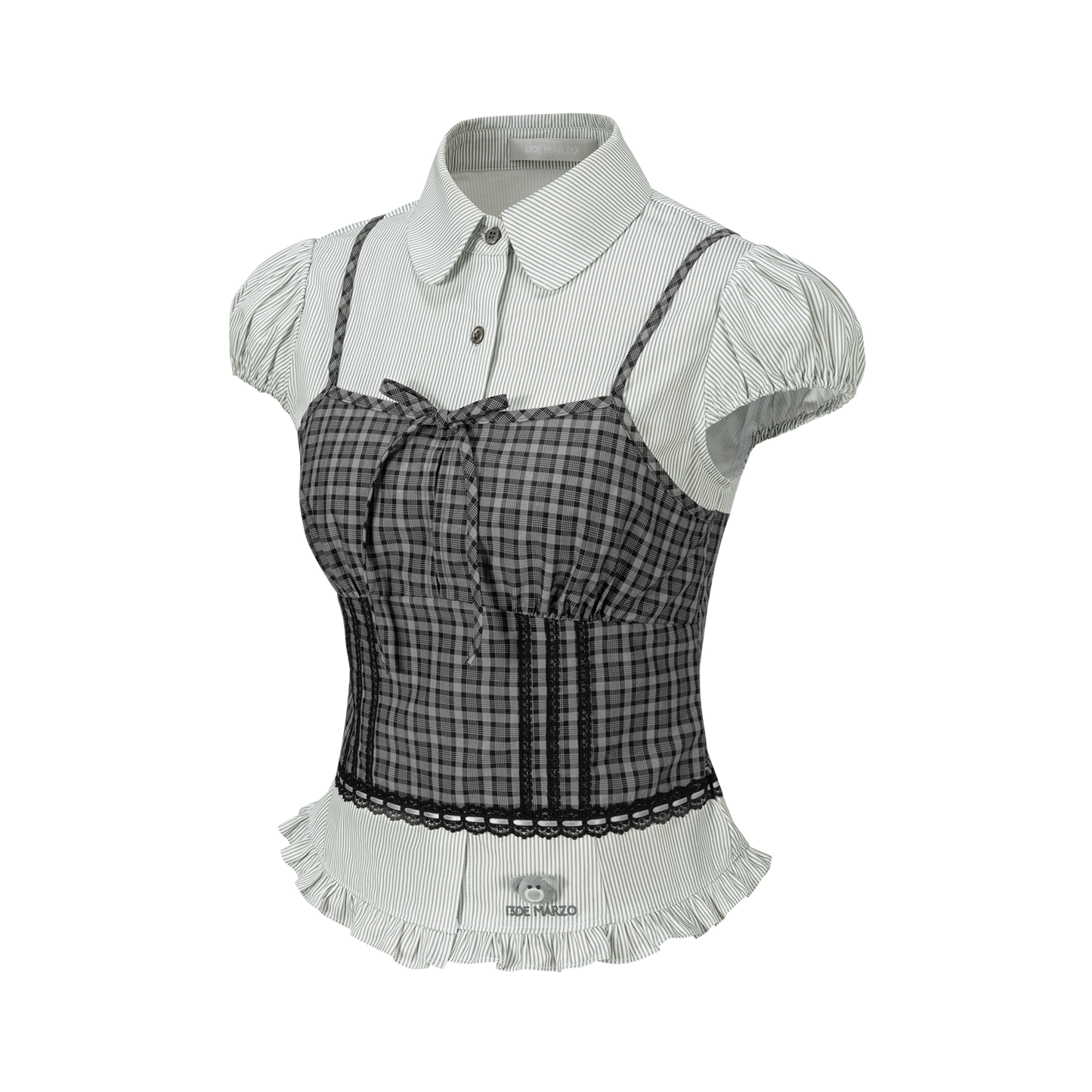 13DE MARZO Sleeveless Top with Puff Sleeve Shirt Dark Grey - 13DE MARZO