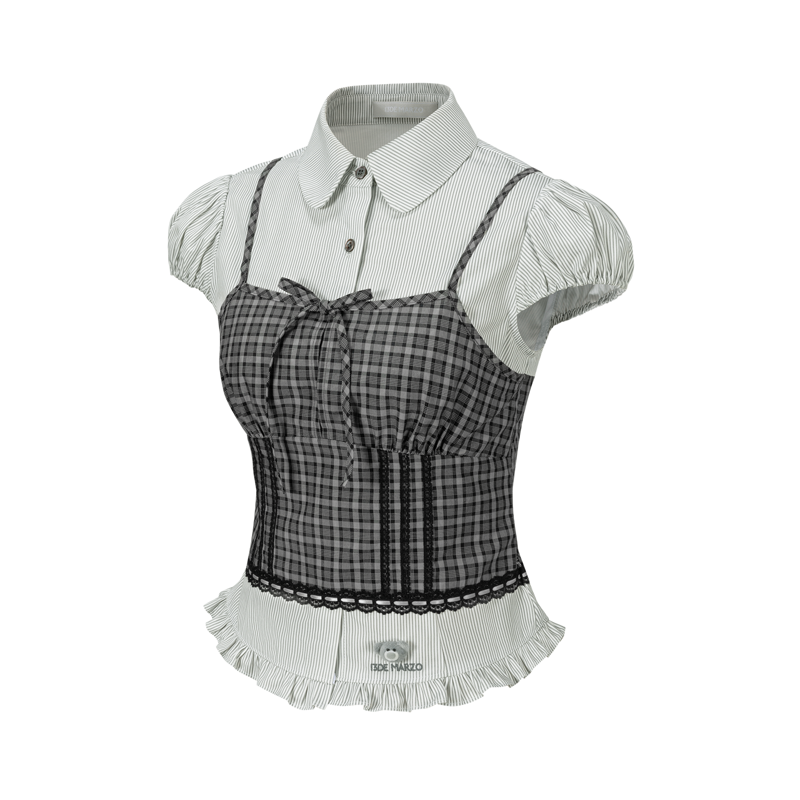 13DE MARZO Sleeveless Top with Puff Sleeve Shirt Dark Grey - 13DE MARZO
