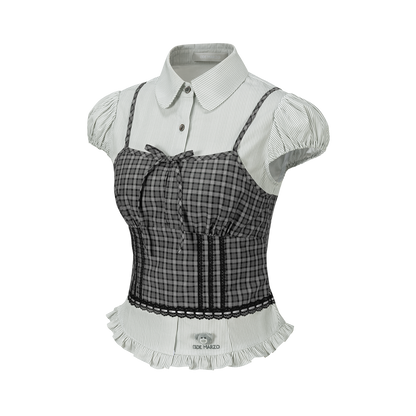 13DE MARZO Sleeveless Top with Puff Sleeve Shirt Dark Grey - 13DE MARZO