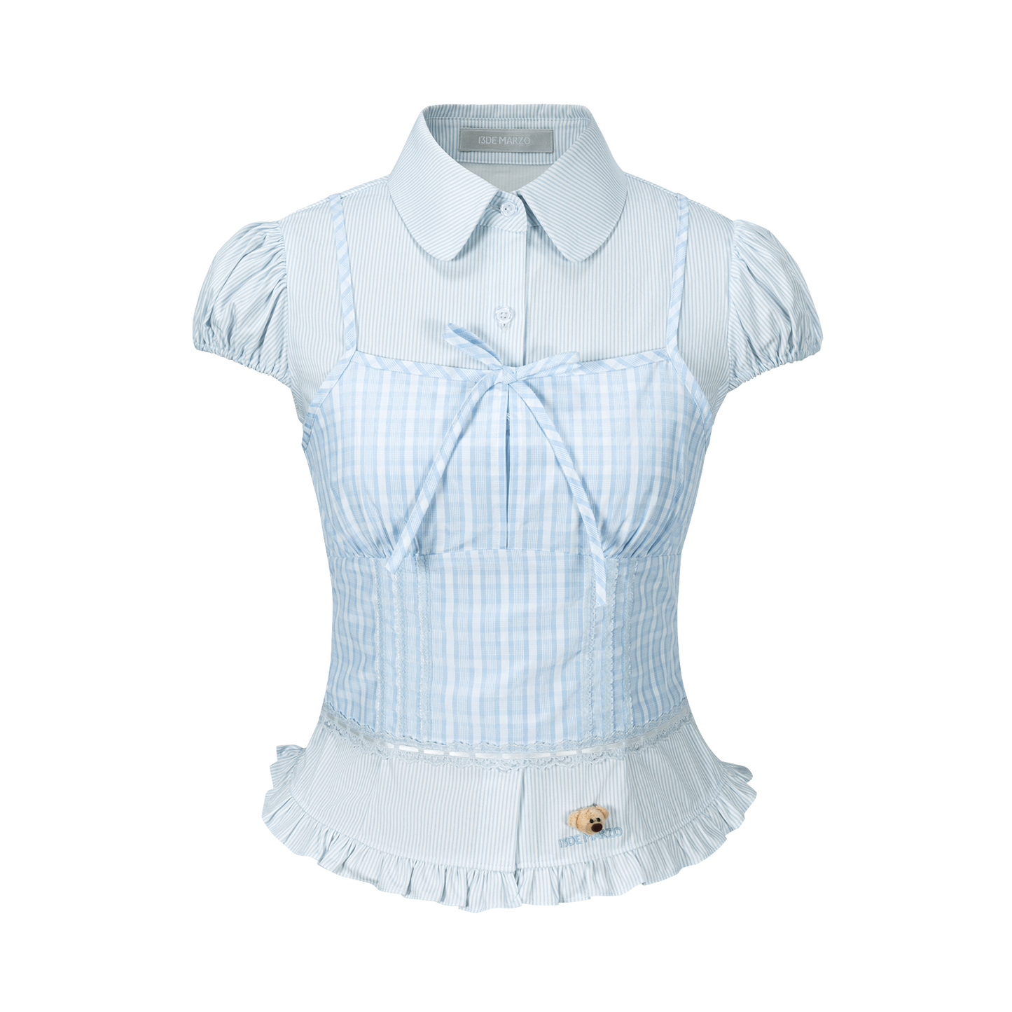 13DE MARZO Sleeveless Top with Puff Sleeve Shirt Blue - 13DE MARZO