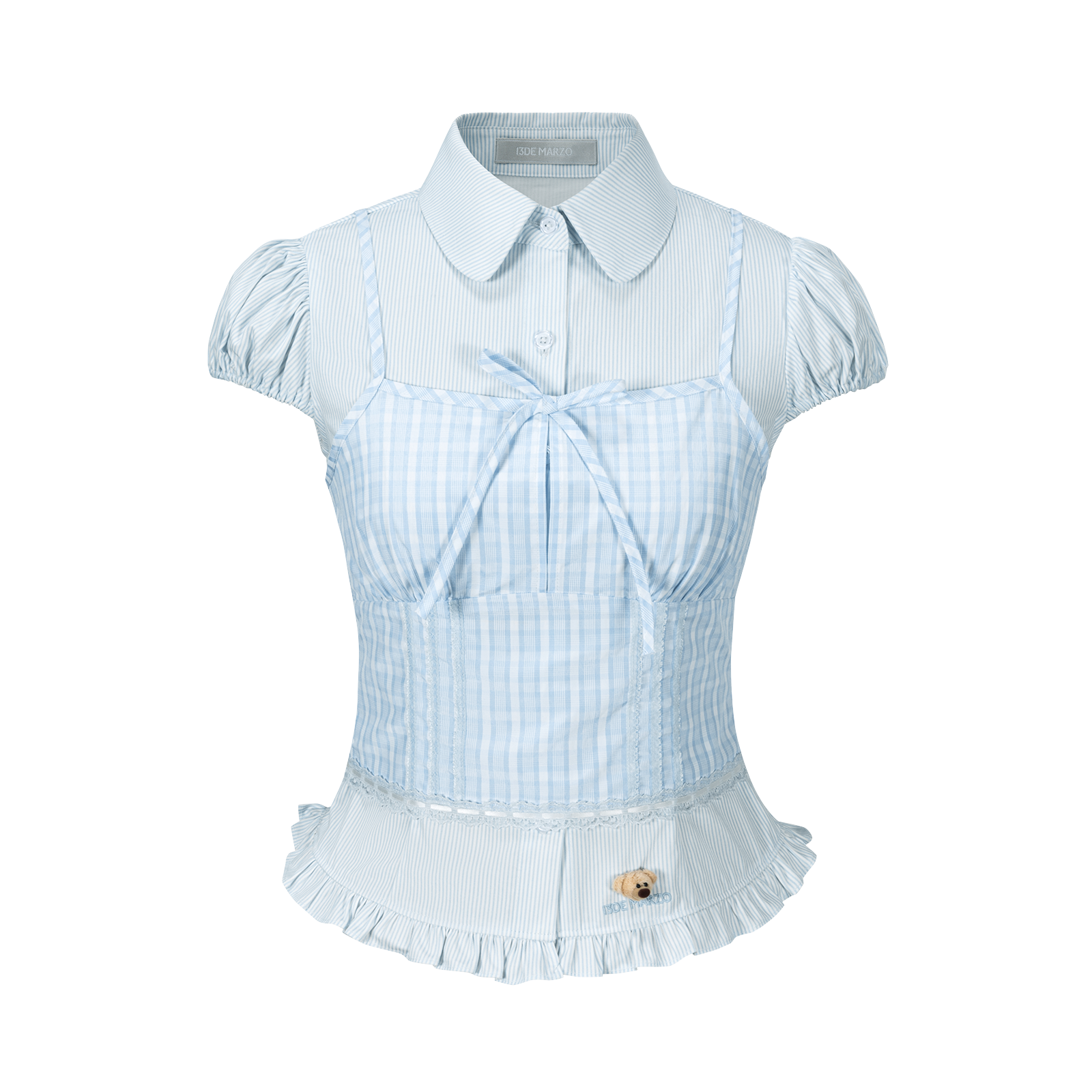 13DE MARZO Sleeveless Top with Puff Sleeve Shirt Blue - 13DE MARZO