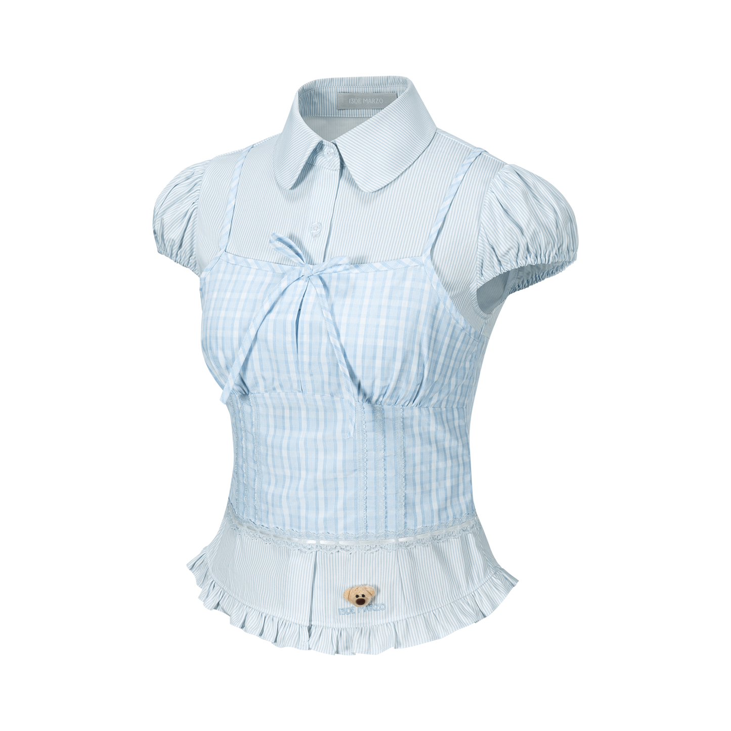 13DE MARZO Sleeveless Top with Puff Sleeve Shirt Blue - 13DE MARZO