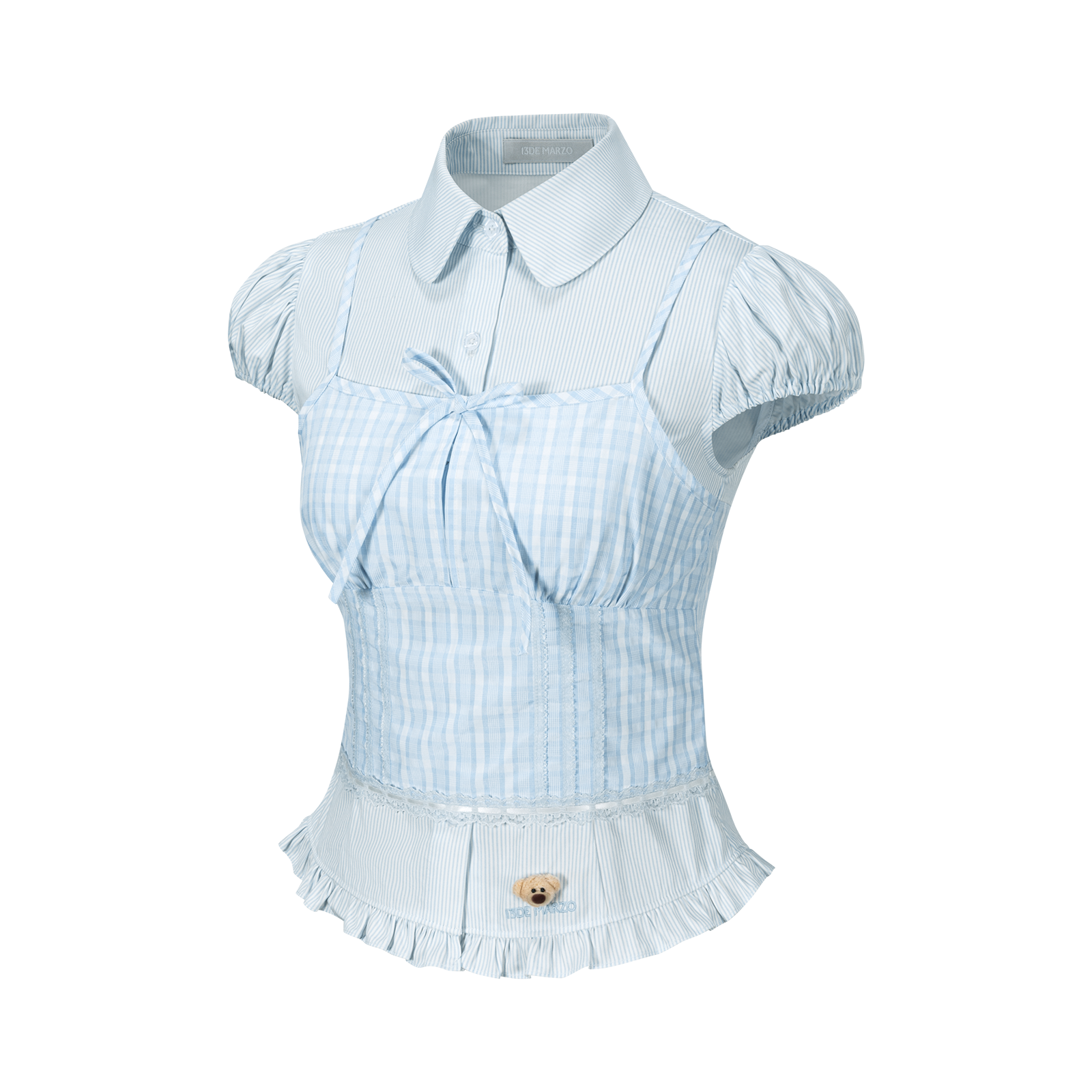 13DE MARZO Sleeveless Top with Puff Sleeve Shirt Blue - 13DE MARZO