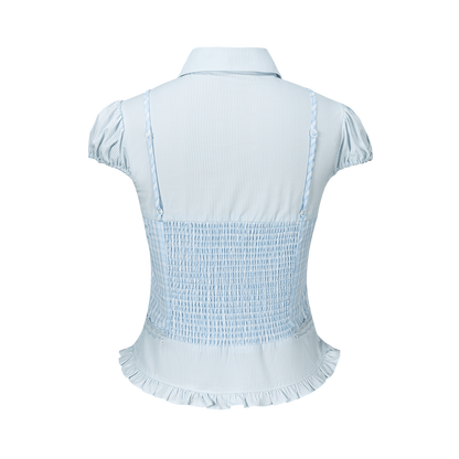 13DE MARZO Sleeveless Top with Puff Sleeve Shirt Blue - 13DE MARZO