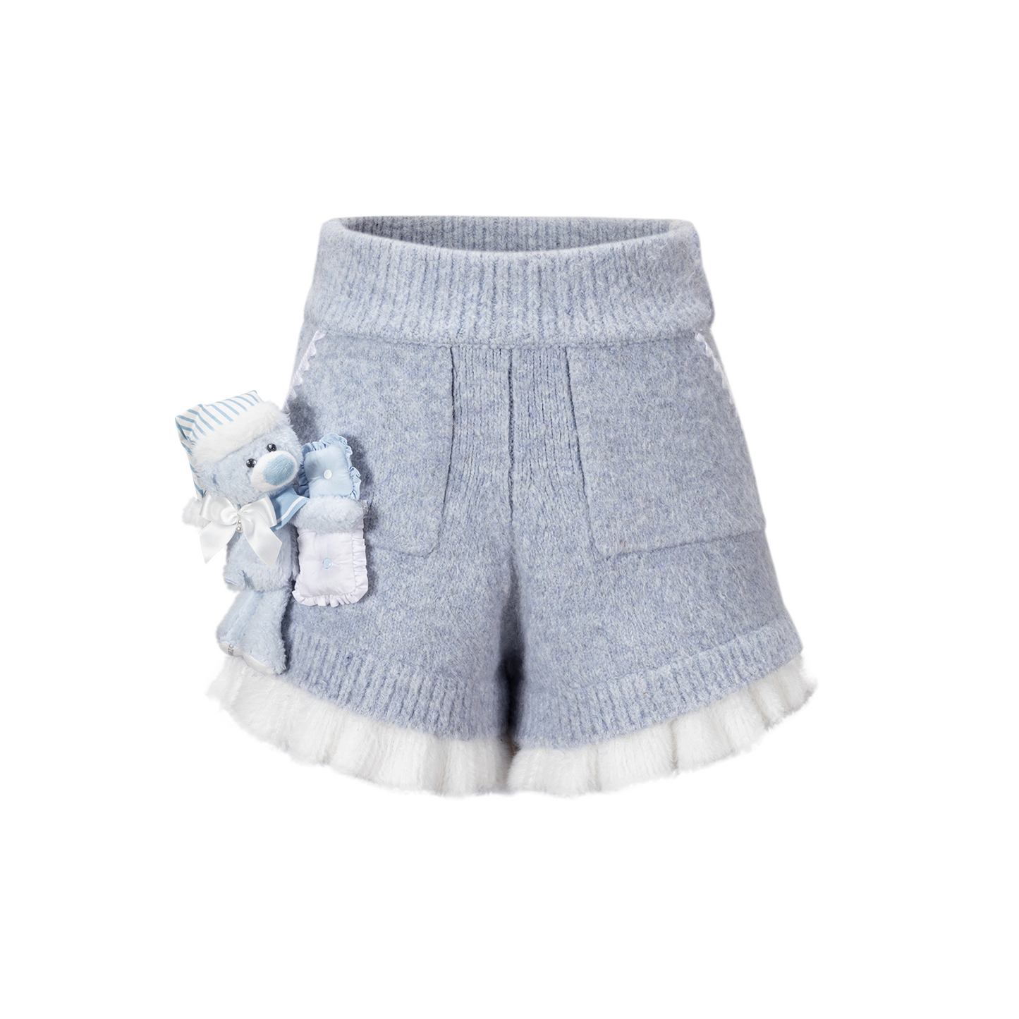 13DE MARZO Nighty Night Bear Knit Lace Shorts