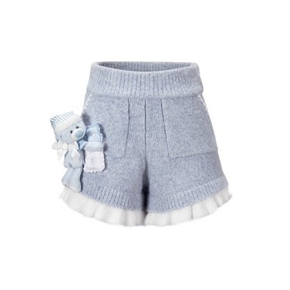 13DE MARZO Nighty Night Bear Knit Lace Shorts