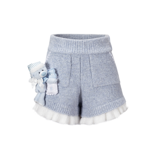 13DE MARZO Nighty Night Bear Knit Lace Shorts