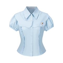 13DE MARZO Patchwork Two-Piece Style Shirt Blue