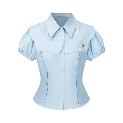 13DE MARZO Patchwork Two-Piece Style Shirt Blue - 13DE MARZO