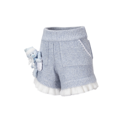13DE MARZO Nighty Night Bear Knit Lace Shorts