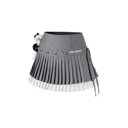 13DE MARZO Faux Rhinestones Double-Layer Pleated Skirt Grey