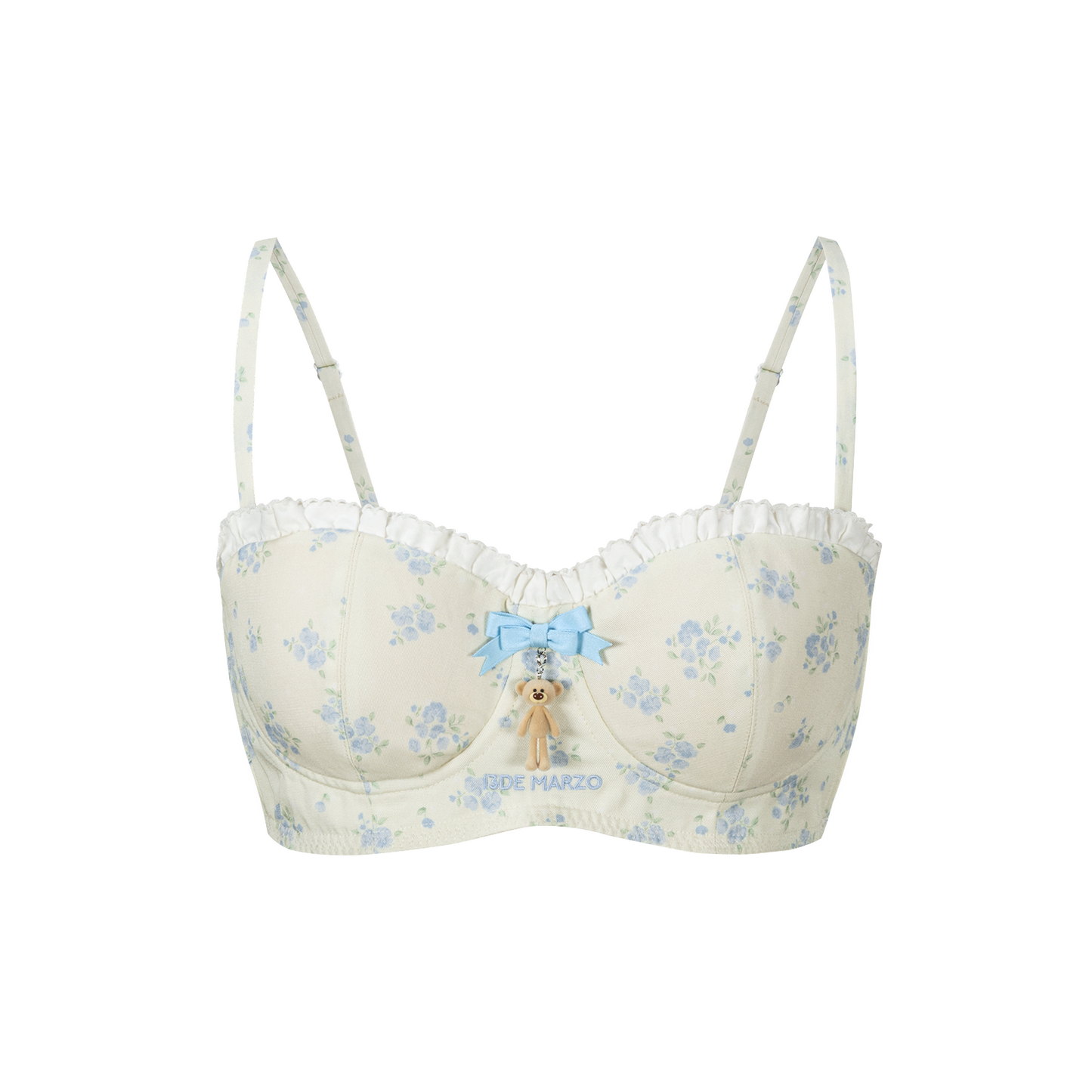 13DE MARZO Floral Print Strappy Corset Top Beige
