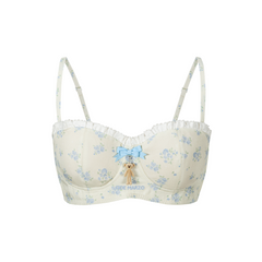13DE MARZO Floral Print Strappy Corset Top Beige