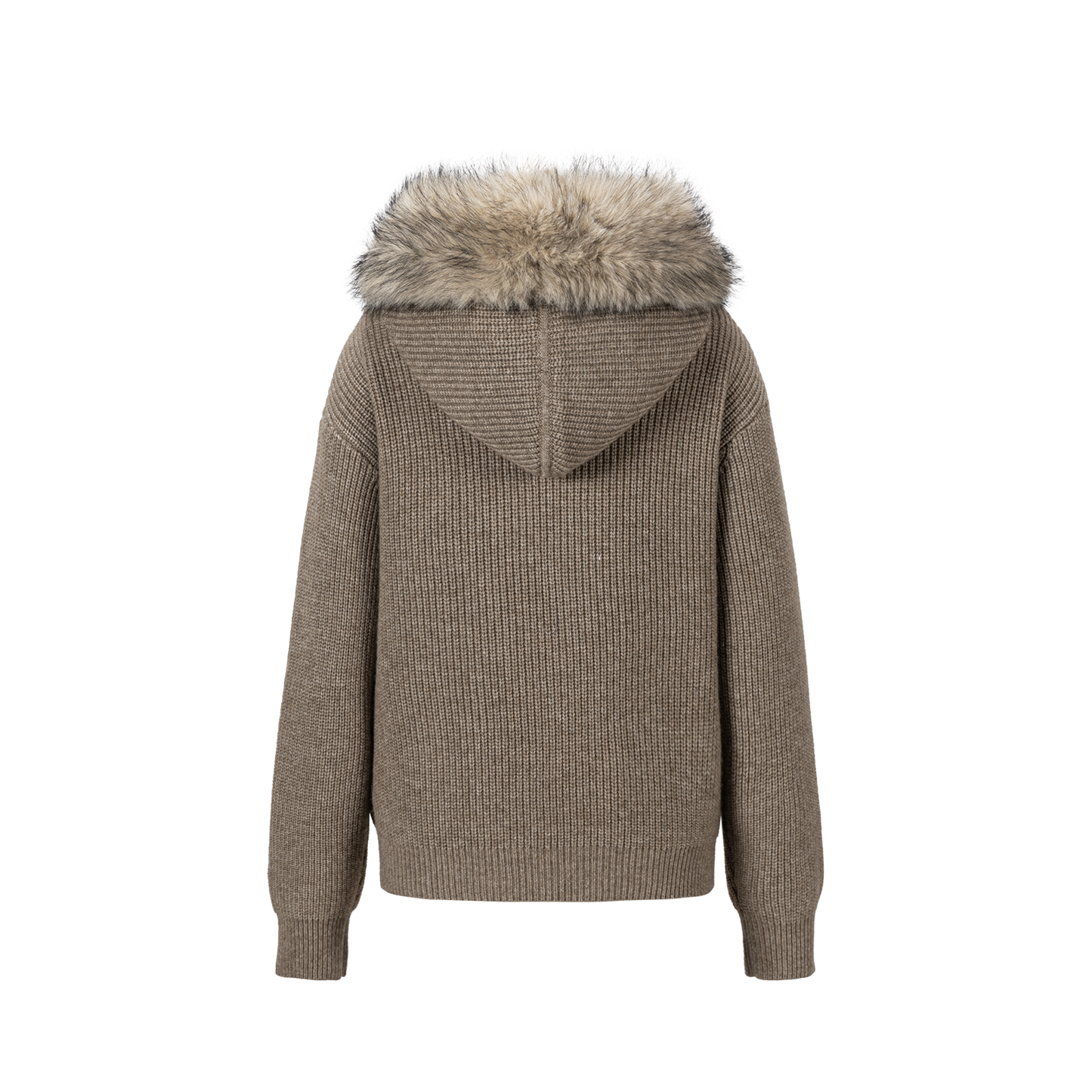 13DE MARZO Pom-pom Bear Fur Collar Knit Sweater Khaki