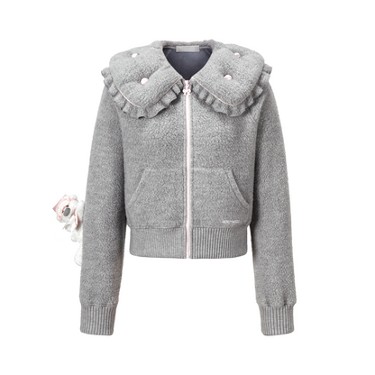 13DE MARZO Nighty Night Bear Cropped Jacket Grey