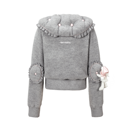 13DE MARZO Nighty Night Bear Cropped Jacket Grey