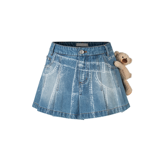 13DE MARZO Misposition Printing Denim Dress Blue