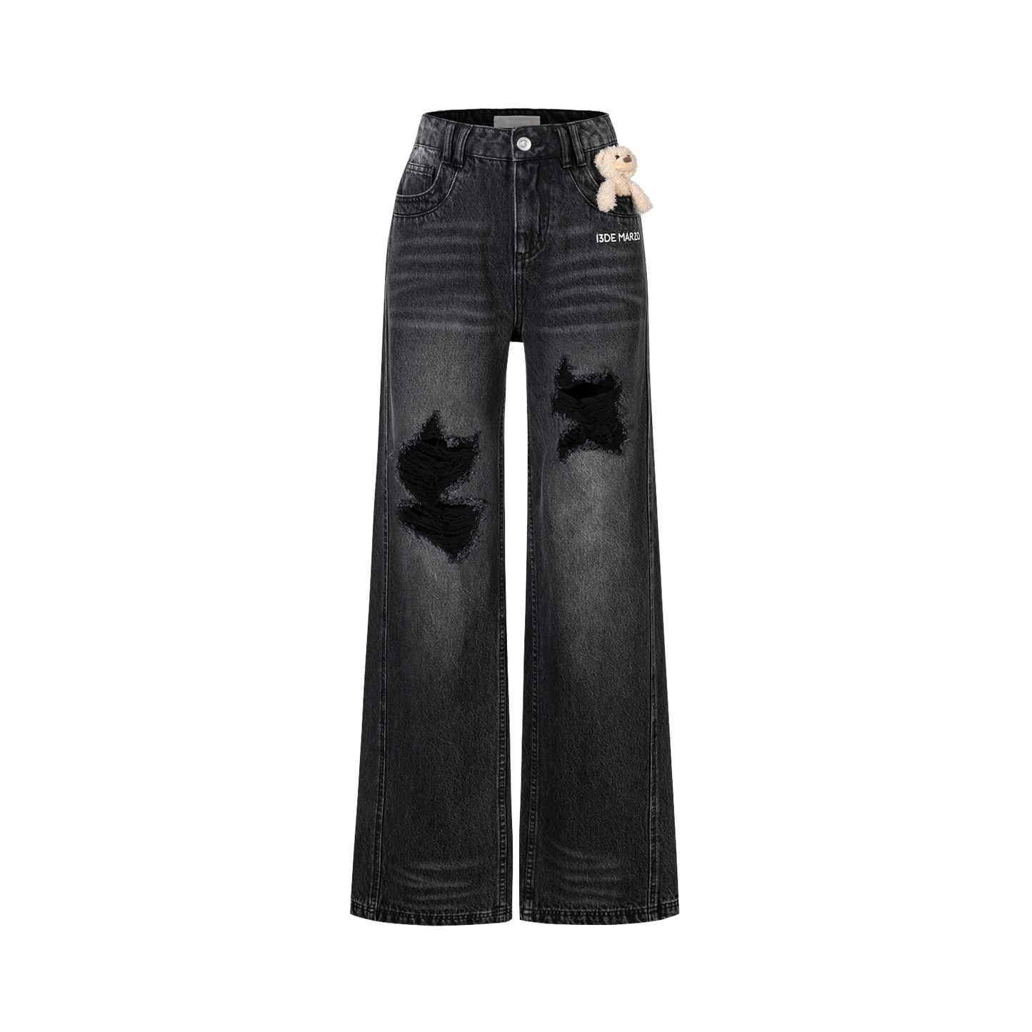 13DE MARZO Washed Broken Bear Jeans Black