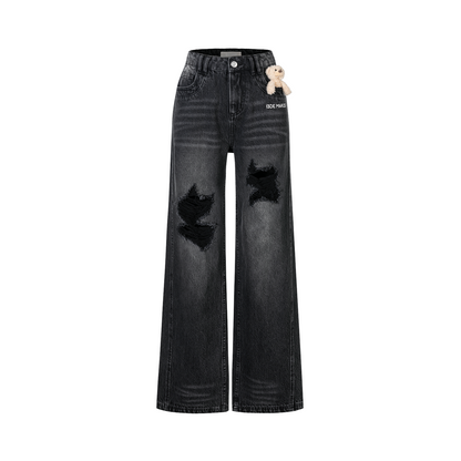 13DE MARZO Washed Broken Bear Jeans Black