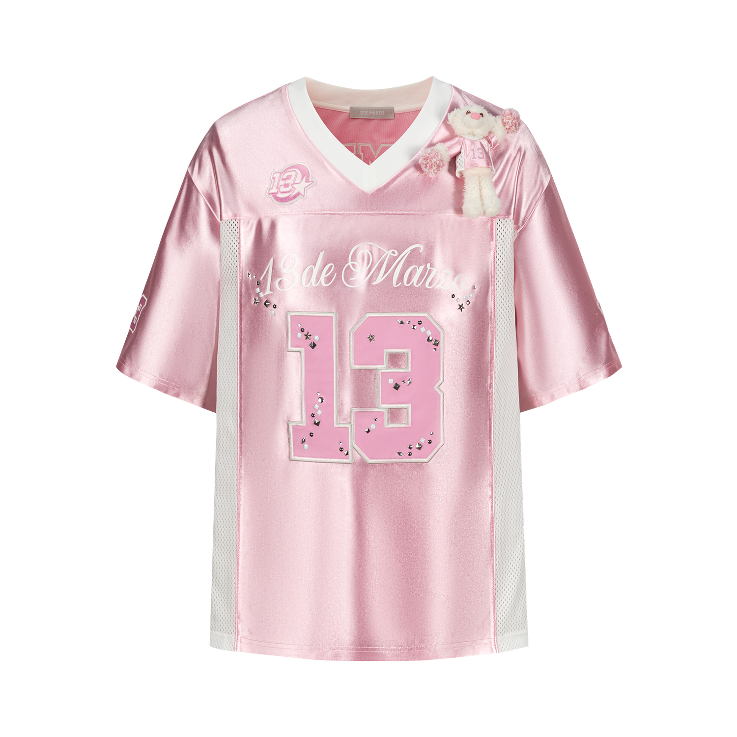 13DE MARZO Bear Cheerleader Satin Jersey T-shirt Pink - 13DE MARZO