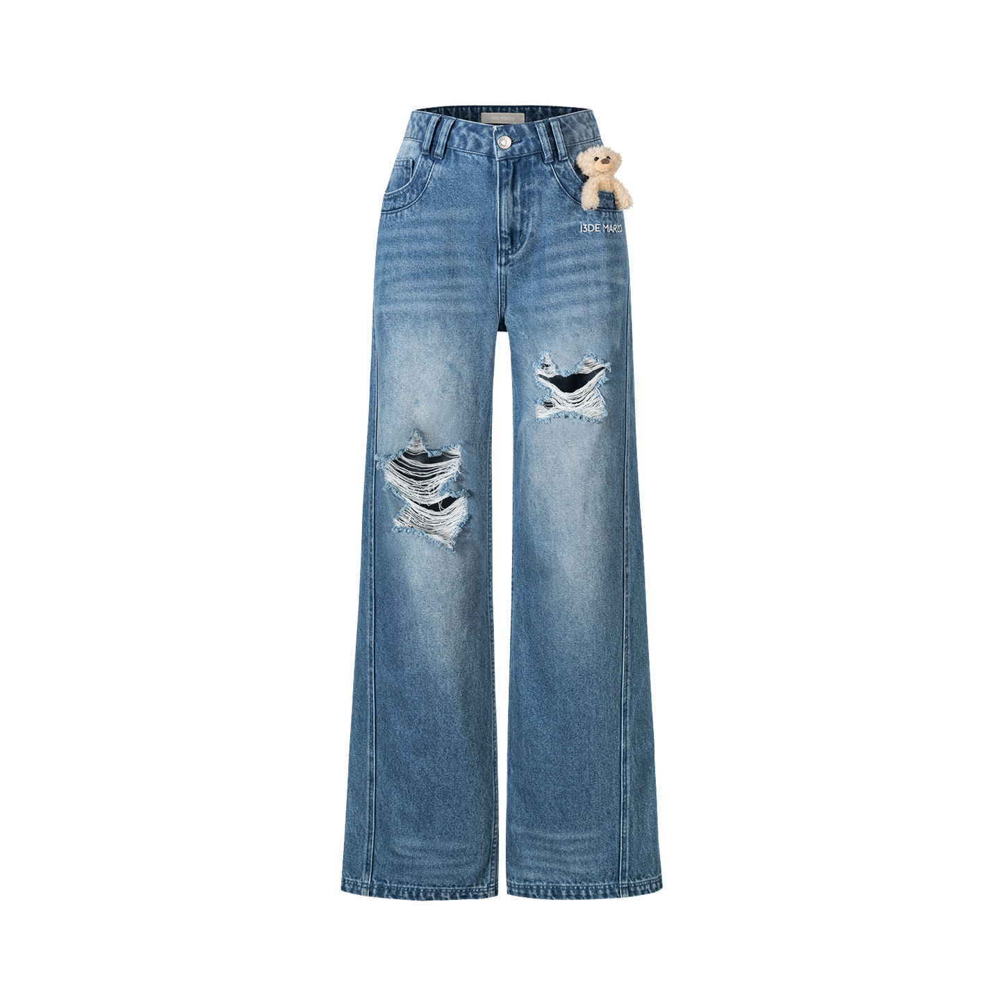 13DE MARZO Washed Broken Bear Jeans Blue