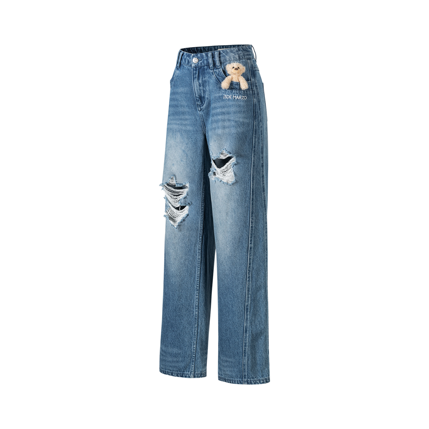 13DE MARZO Washed Broken Bear Jeans Blue