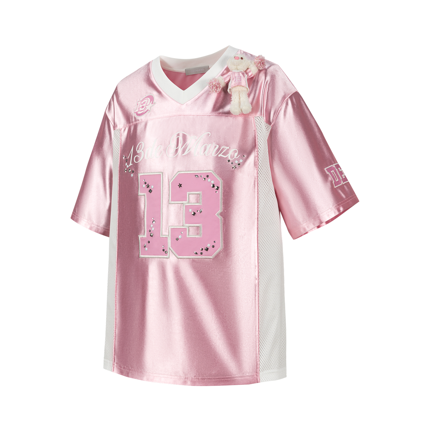 13DE MARZO Bear Cheerleader Satin Jersey T-shirt Pink - 13DE MARZO