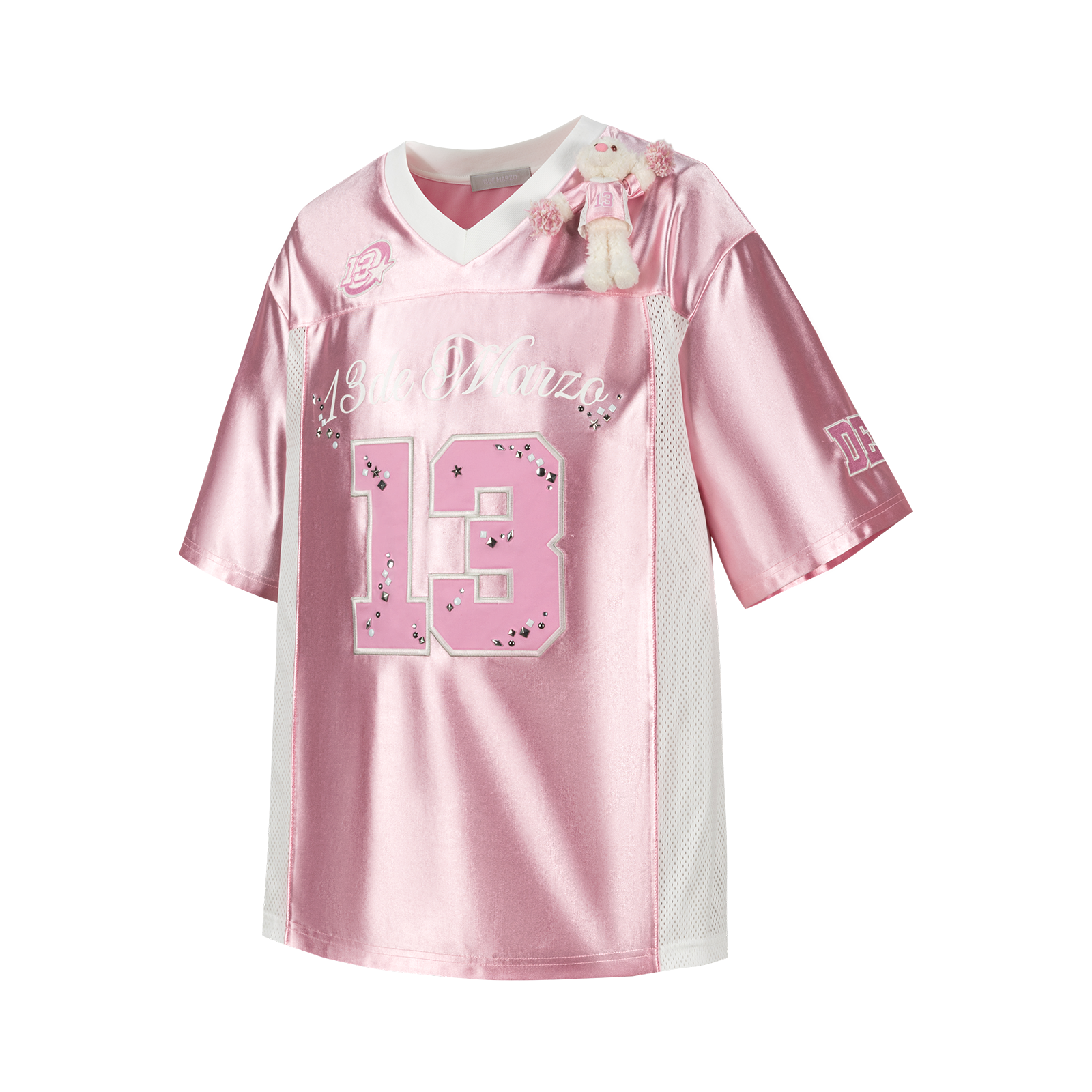 13DE MARZO Bear Cheerleader Satin Jersey T-shirt Pink - 13DE MARZO