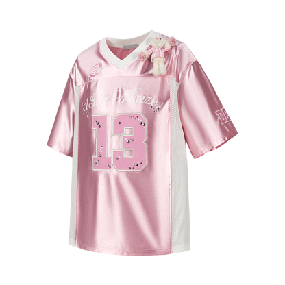 13DE MARZO Bear Cheerleader Satin Jersey T-shirt Pink - 13DE MARZO