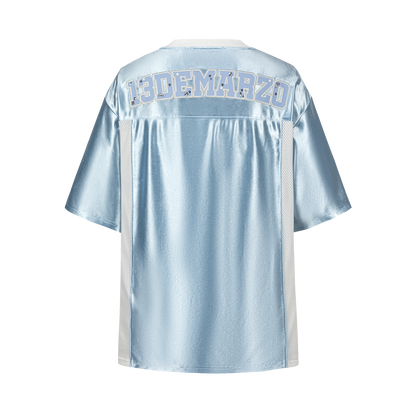 13DE MARZO Bear Cheerleader Satin Jersey T-shirt Blue - 13DE MARZO