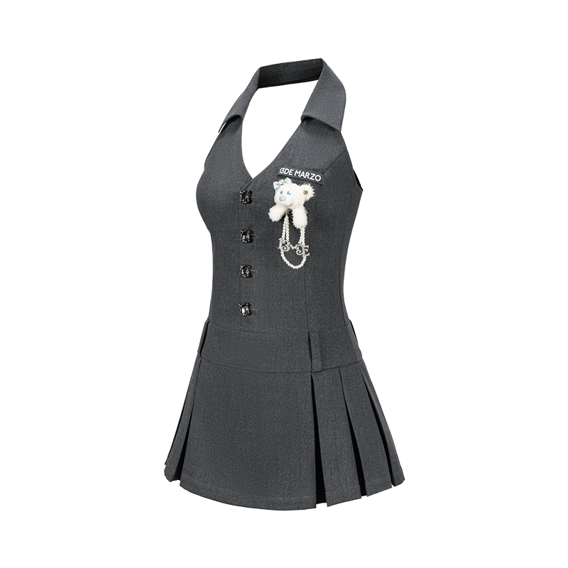 13DE MARZO Halter Neck Blazer Dress Grey