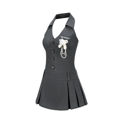 13DE MARZO Halter Neck Blazer Dress Grey