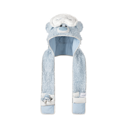 13DE MARZO Nighty Night Bear Hooded Scarf Blue
