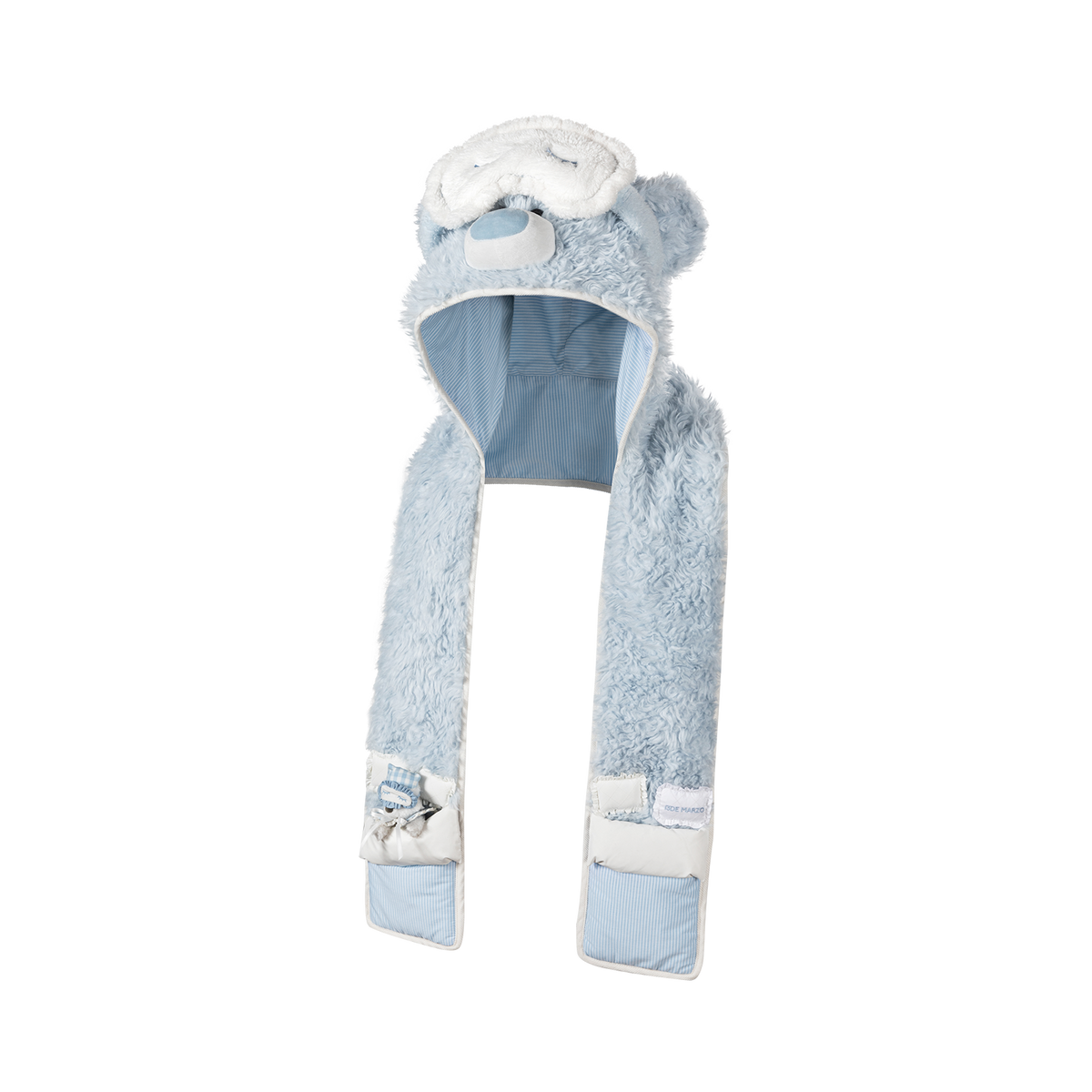 13DE MARZO Nighty Night Bear Hooded Scarf Blue