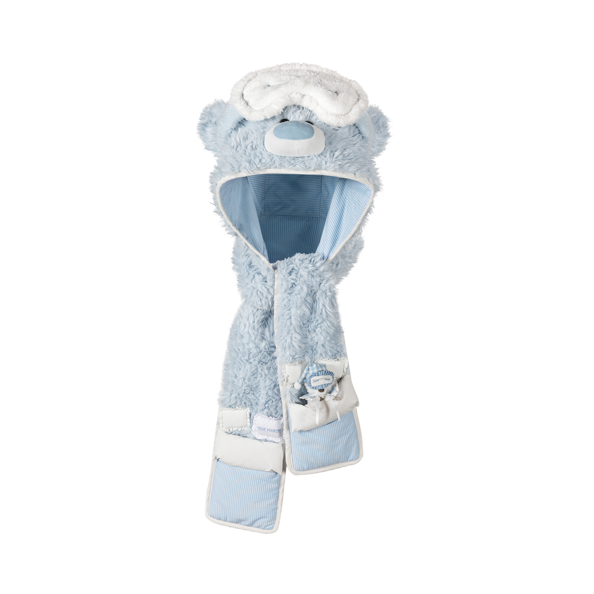 13DE MARZO Nighty Night Bear Hooded Scarf Blue