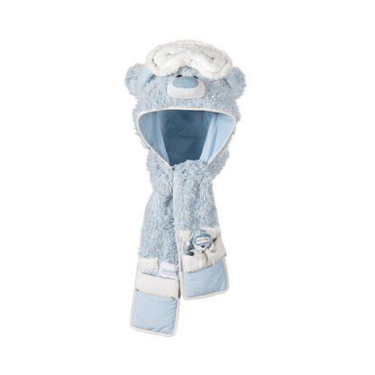 13DE MARZO Nighty Night Bear Hooded Scarf Blue