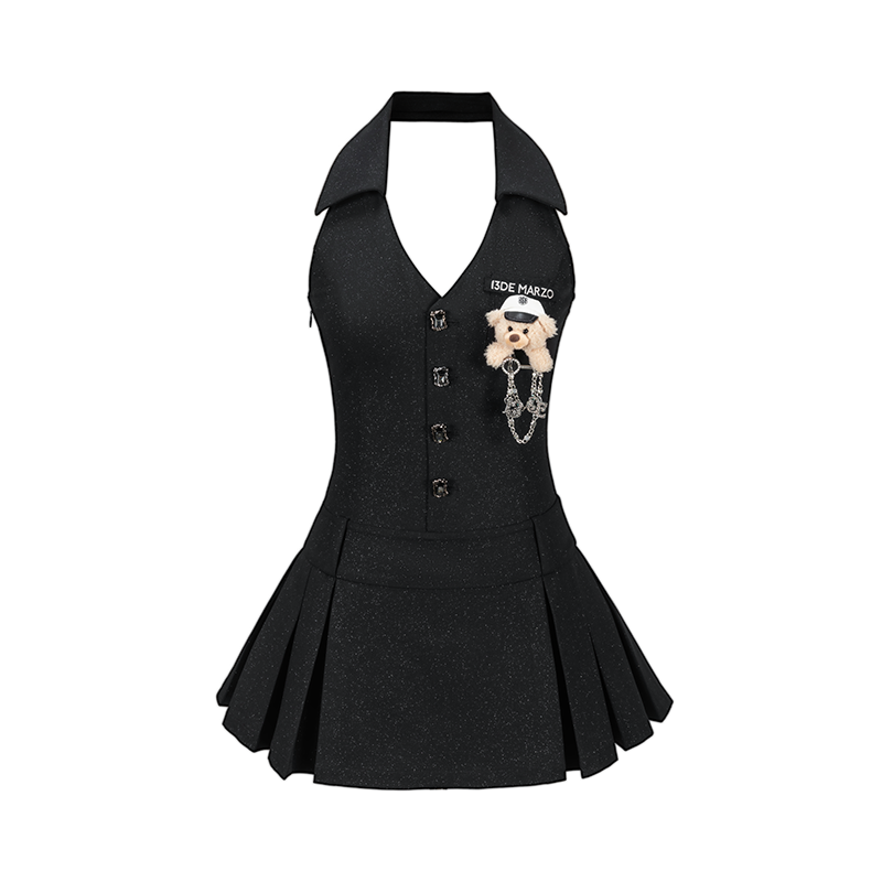 13DE MARZO Halter Neck Blazer Dress Black