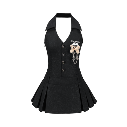 13DE MARZO Halter Neck Blazer Dress Black