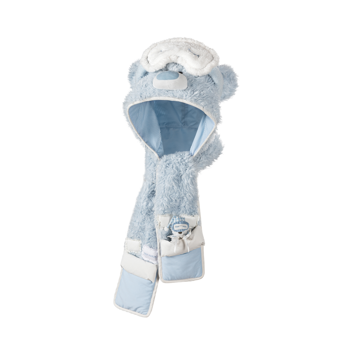 13DE MARZO Nighty Night Bear Hooded Scarf Blue