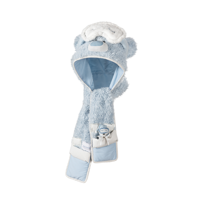 13DE MARZO Nighty Night Bear Hooded Scarf Blue