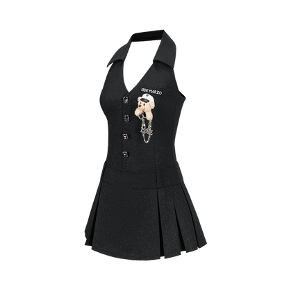 13DE MARZO Halter Neck Blazer Dress Black