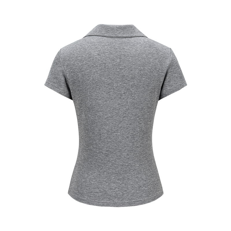 13DE MARZO Faux Rhinestones Fitted Polo Shirt Grey