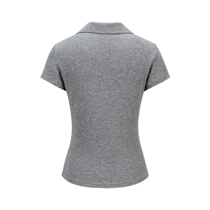 13DE MARZO Faux Rhinestones Fitted Polo Shirt Grey