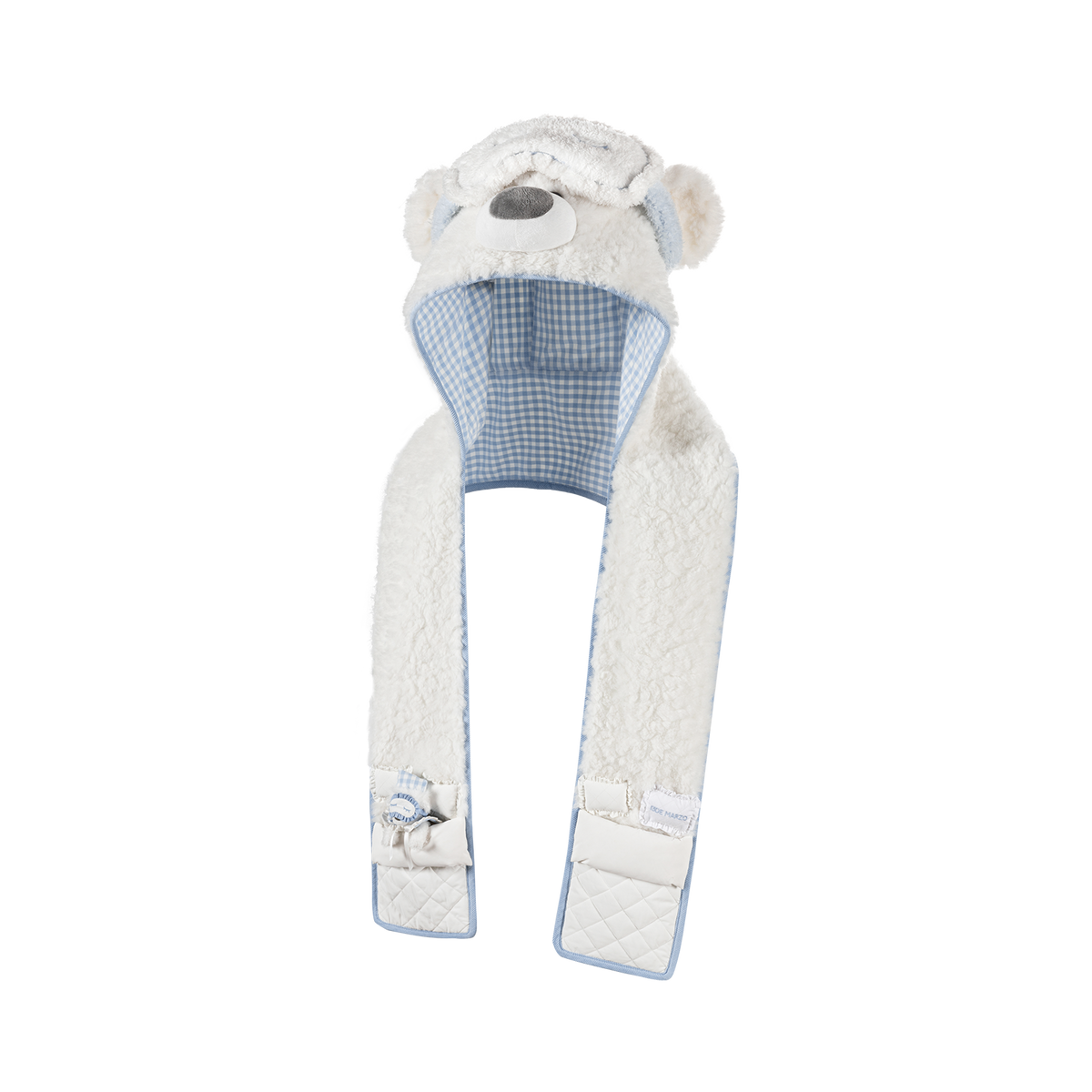 13DE MARZO Nighty Night Bear Hooded Scarf White